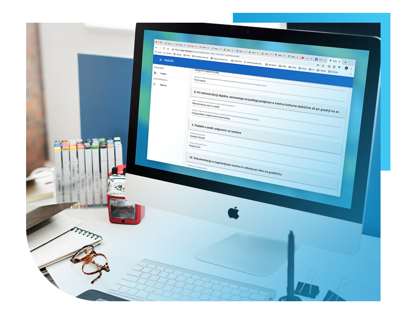 Gradbeni dnevnik zagnan kot spletna aplikacija na računalniku.